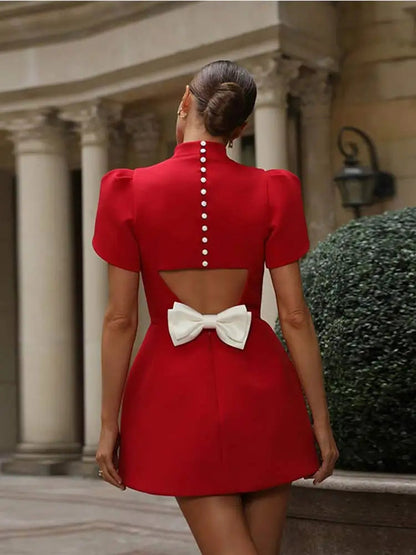 Image of Tatum | Women's Puff Sleeve A-Line Mini Dress