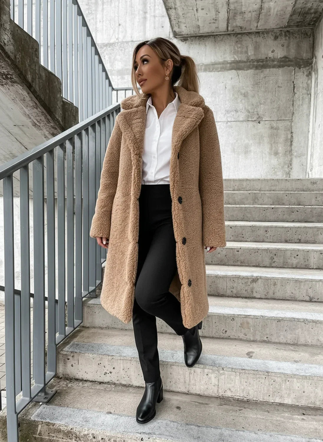 Women's Teddy Long Coat - Fashinoza