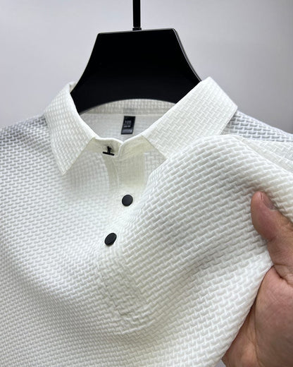 Men's Polo Shirt Short Sleeve Fold Over Collar Button Closure