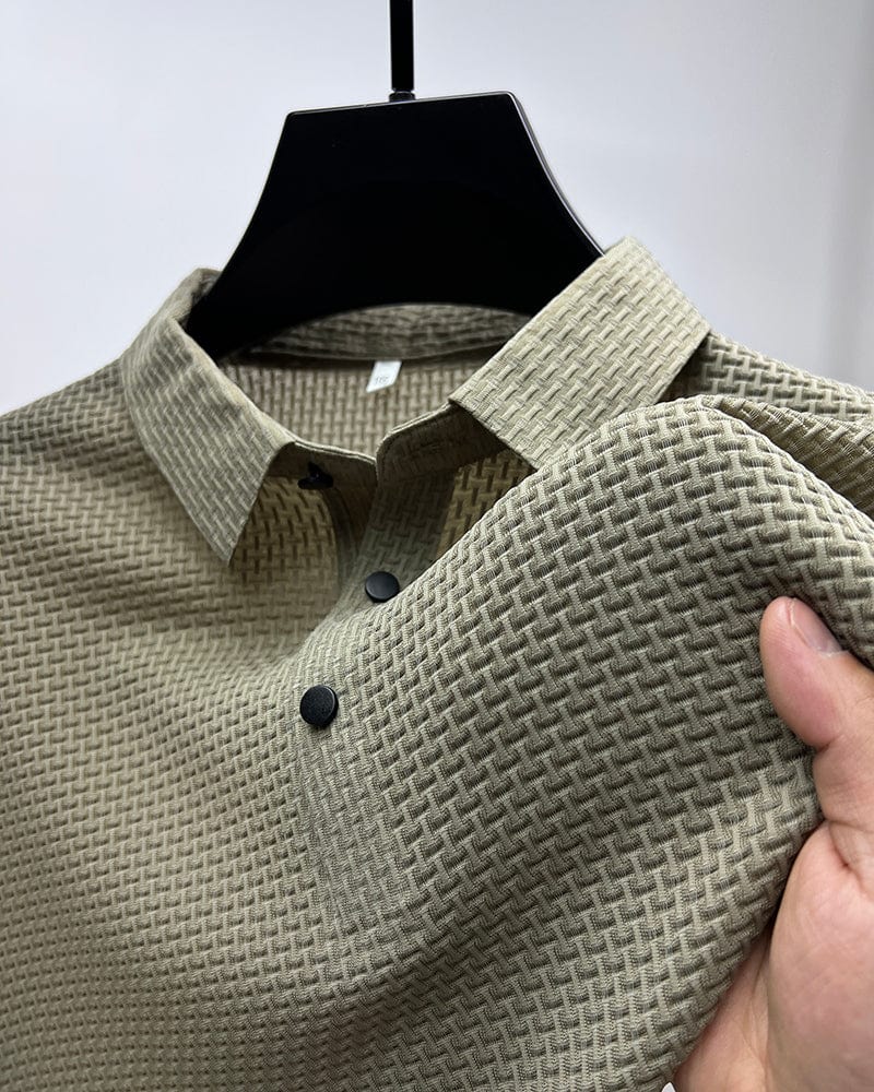 Men's Polo Shirt Short Sleeve Fold Over Collar Button Closure
