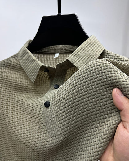 Men's Polo Shirt Short Sleeve Fold Over Collar Button Closure