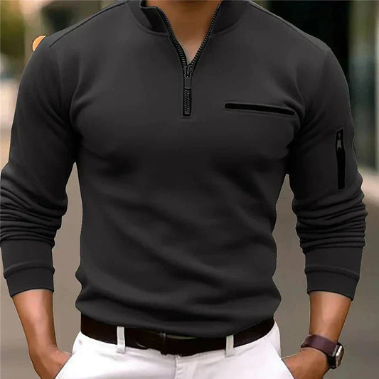 Men's Zip-Up Spring Sweater Chest Pocket - Fashinoza