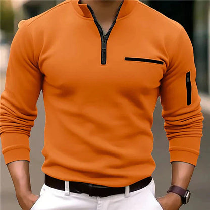 Men's Zip-Up Spring Sweater Chest Pocket