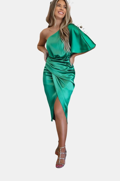 Image of Tiffany | Women's One-Shoulder Wrap Midi Dress