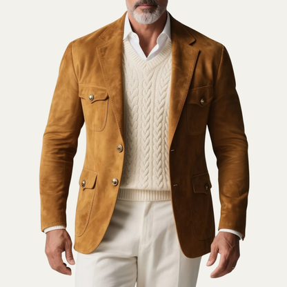 Men's Suede Blazer Tan Retro Style