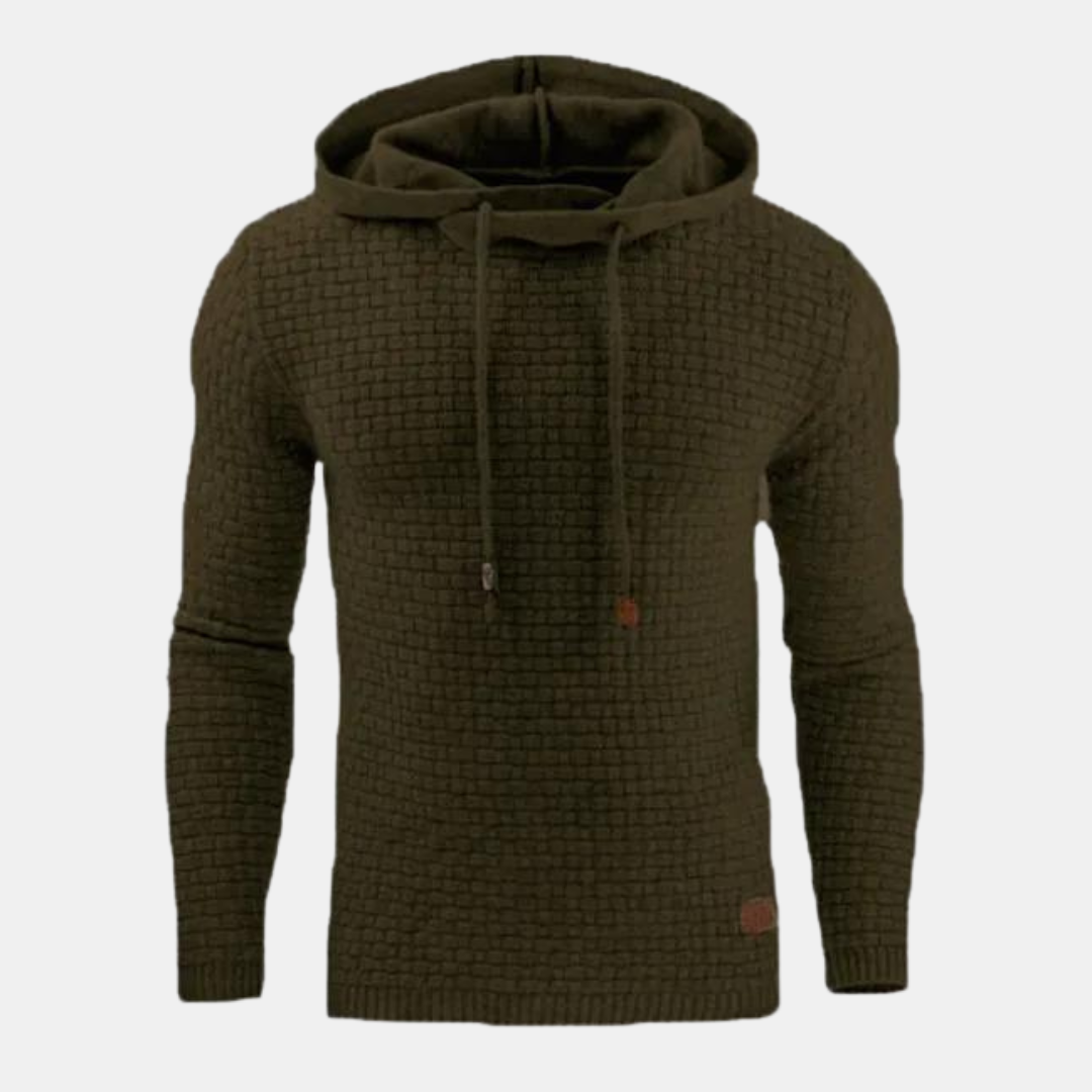 Men's Slim Fit Hoodie Textured Pullover Adjustable Drawstring Black