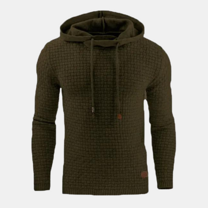 Men's Slim Fit Hoodie Textured Pullover Adjustable Drawstring Black
