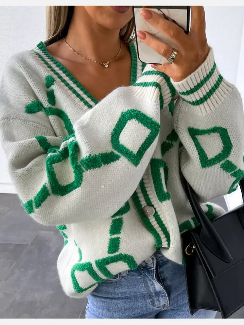 Image of Tina | Women's Button-Front V-Neck Long Sleeve Cardigan