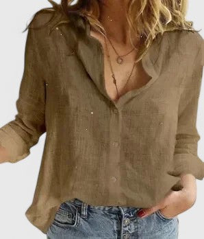 Women's Linen Button Down Shirt Lapel Collar
