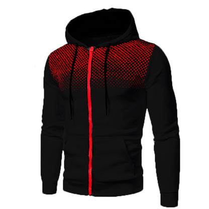 Men's Sporty Zip-Up Hoodie Gradient Dot Print Adjustable Drawstring