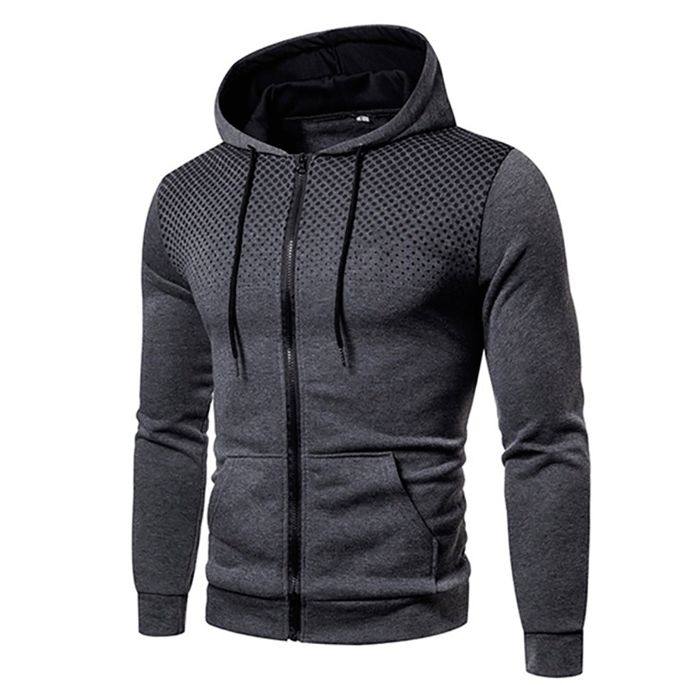 Men's Sporty Zip-Up Hoodie Gradient Dot Print Adjustable Drawstring