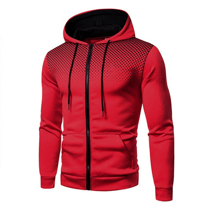 Men's Sporty Zip-Up Hoodie Gradient Dot Print Adjustable Drawstring - Fashinoza