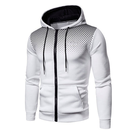 Men's Sporty Zip-Up Hoodie Gradient Dot Print Adjustable Drawstring
