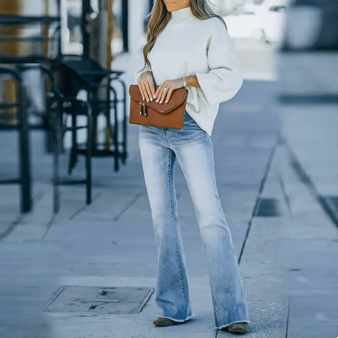 Women's High Waist Flare Jeans Button Fly Blue