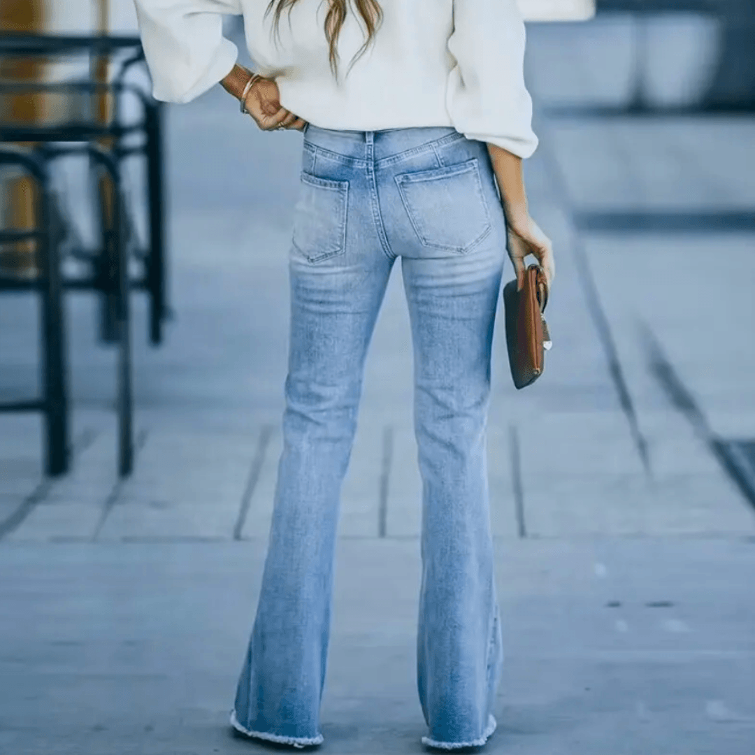 Women's High Waist Flare Jeans Button Fly Blue