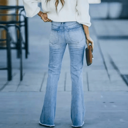Women's High Waist Flare Jeans Button Fly Blue
