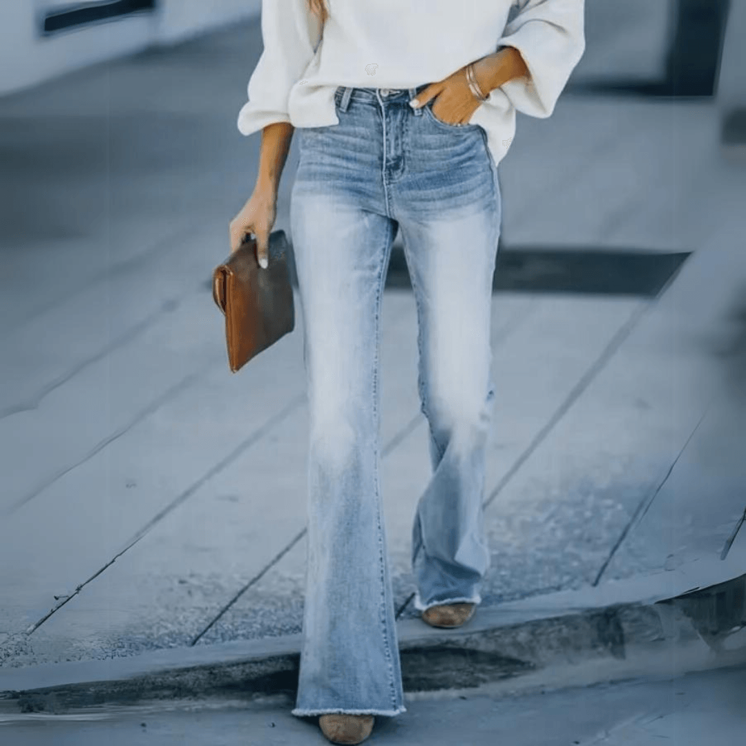 Women's High Waist Flare Jeans Button Fly Blue