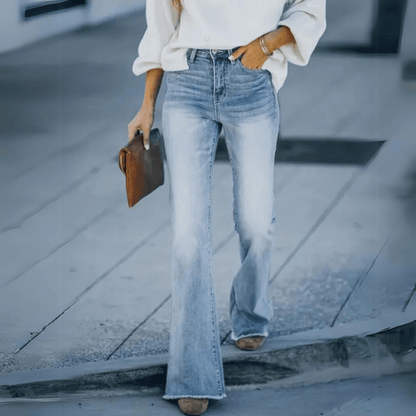 Women's High Waist Flare Jeans Button Fly Blue