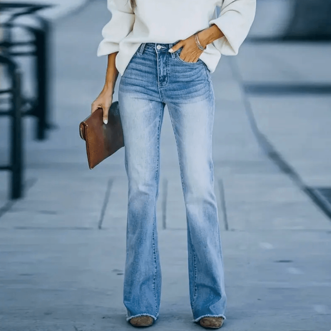 Women's High Waist Flare Jeans Button Fly Blue - 
Fashinoza