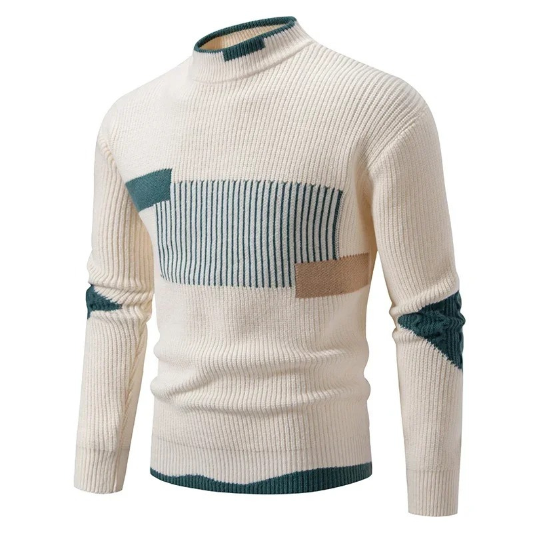 Lucas | Men Spring Geometric Panel Crew Sweater