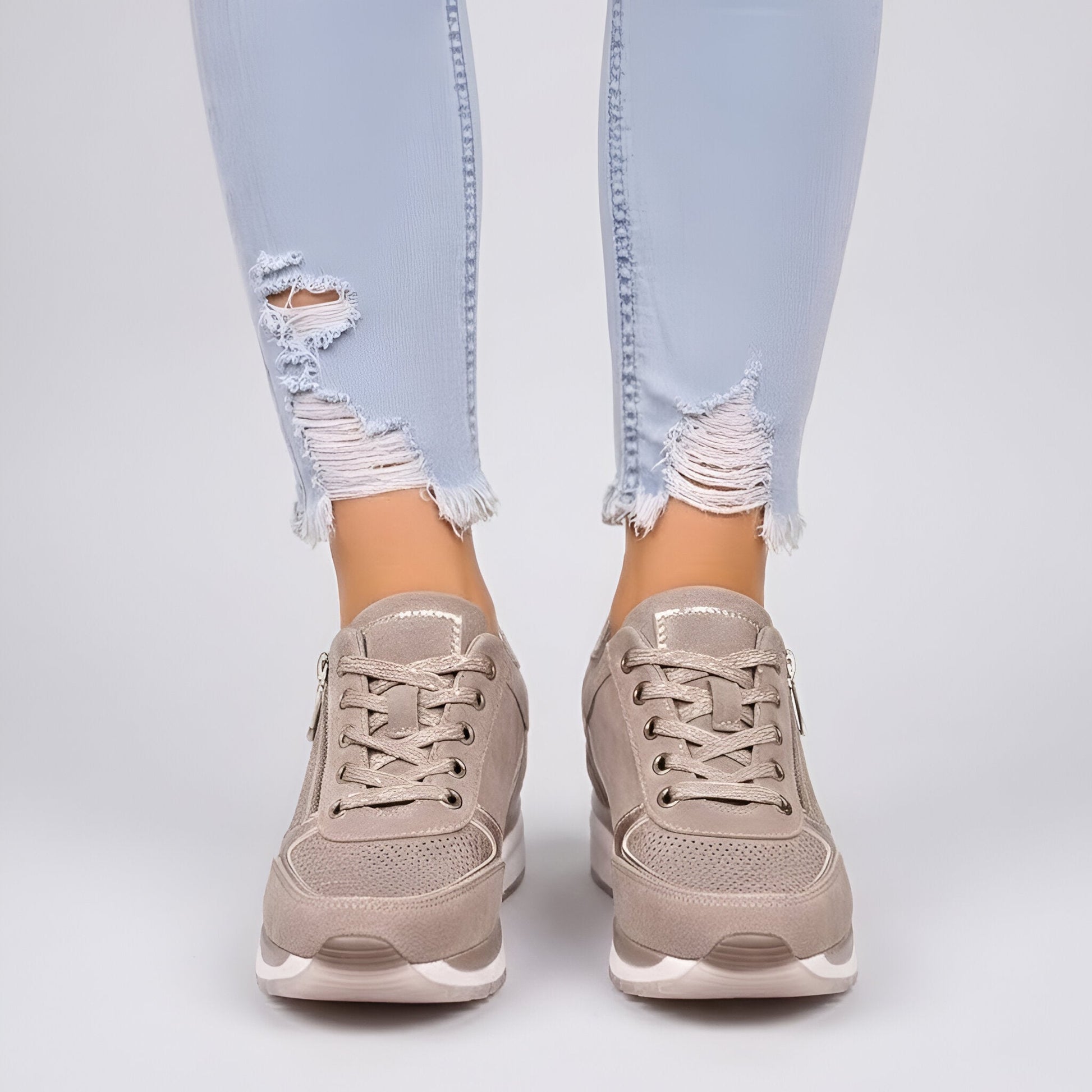 Women's Wedge Sneakers Side Zip Lace Up - 
Fashinoza