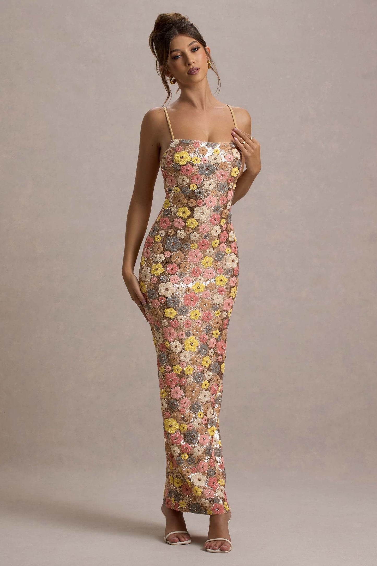 Elegant Floral Sequin Maxi Gown