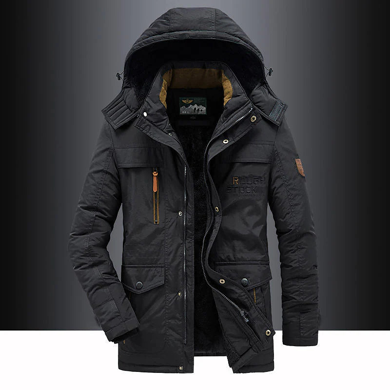 Men's Fleece Lined Hooded Parka Thigh Length Warm - 
Fashinoza