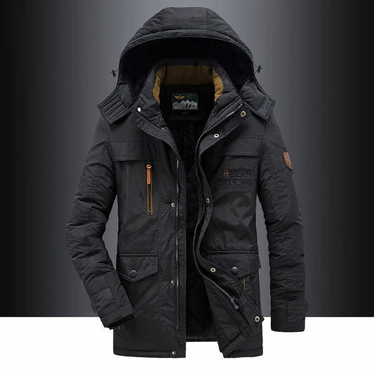 Men's Fleece Lined Hooded Parka Thigh Length Warm - 
Fashinoza