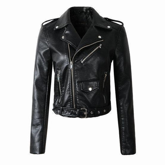 Women's Pu Leather Jacket Washed Finish - Fashinoza