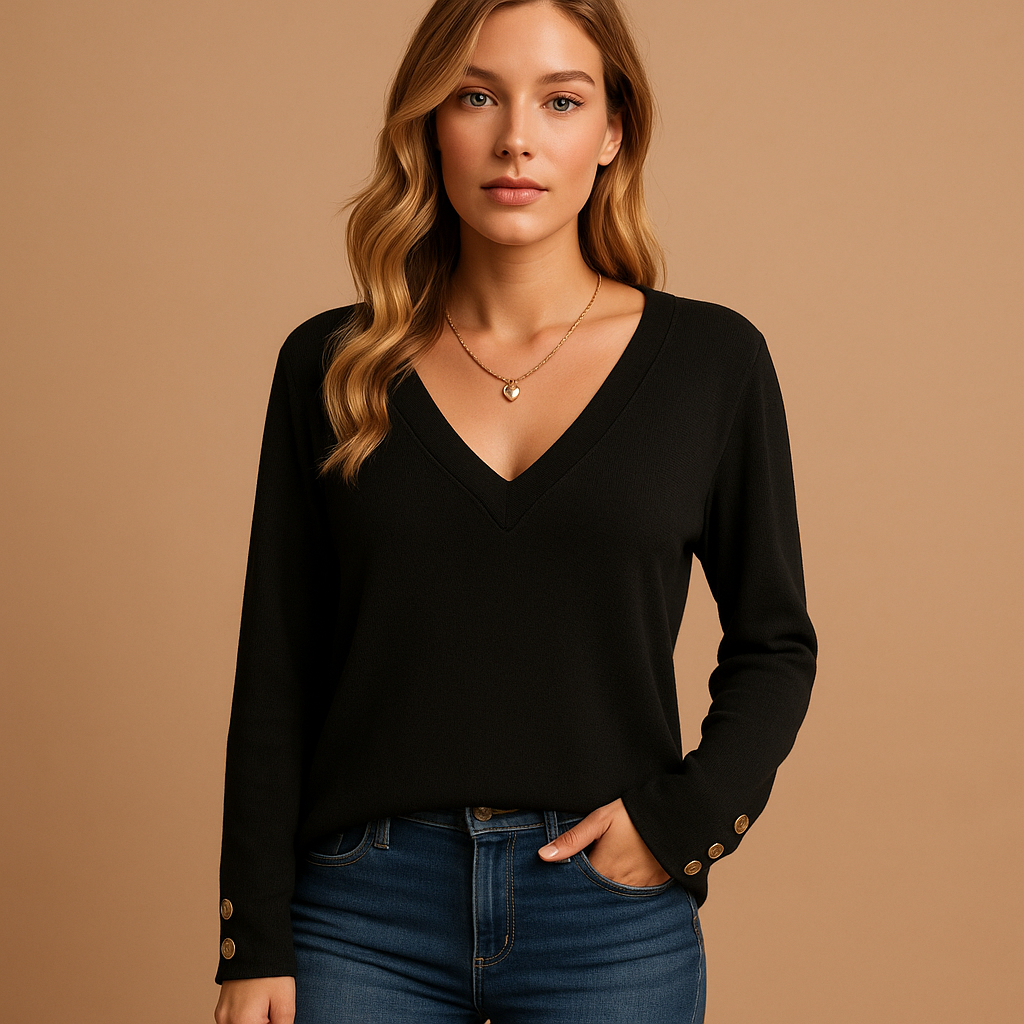 Women's V-Neck Blouse Button Detail - 
Fashinoza