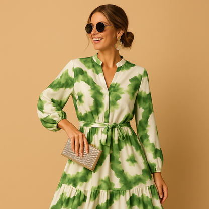 Women's V-Neck Long Sleeve Maxi Dress - 
Fashinoza
