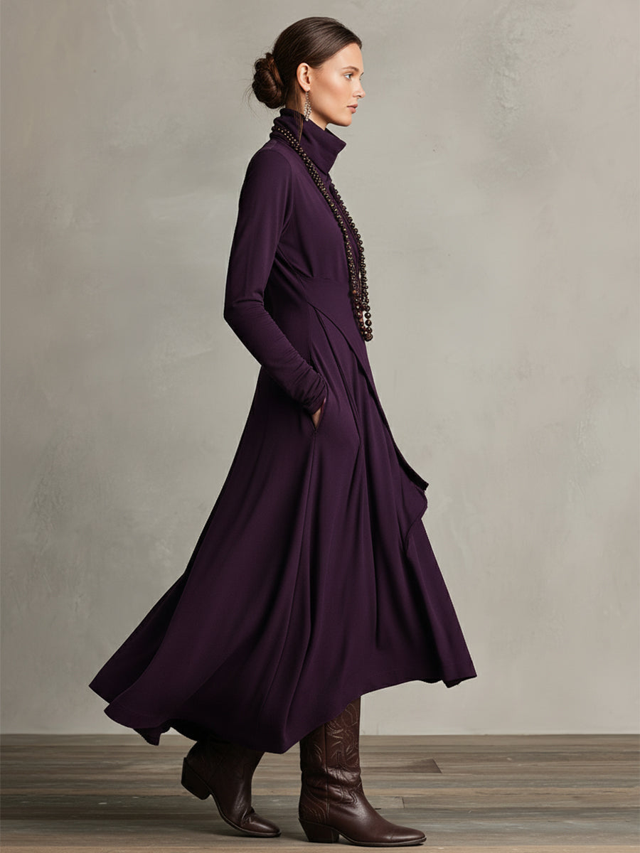 Wrap Turtleneck Midi Dress