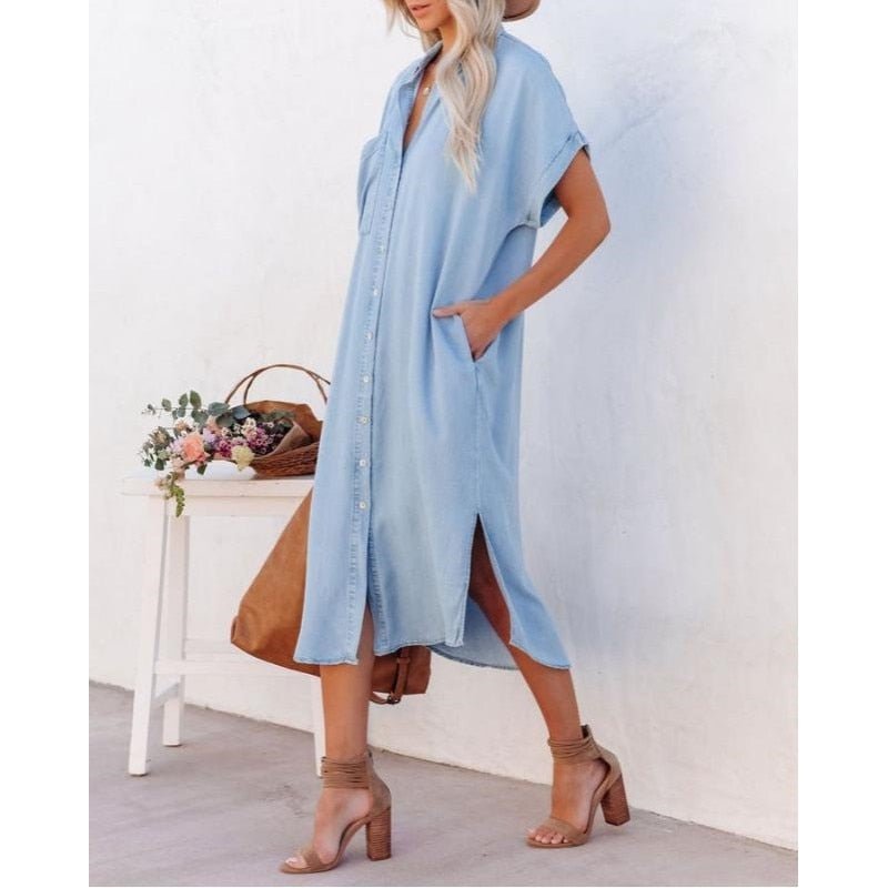 Women's Button Down Midi Shirt Dress