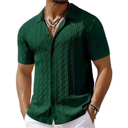 Men's Retro Polo Shirt Jacquard Knit - 
Fashinoza
