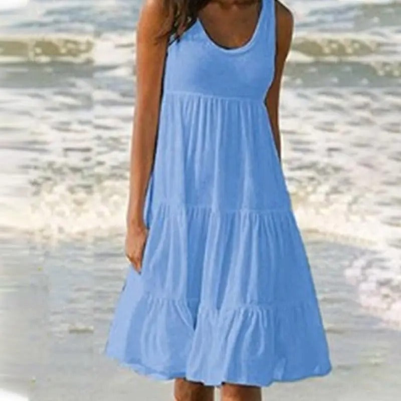 Women's Sleeveless Scoop Neck Dress with Pockets