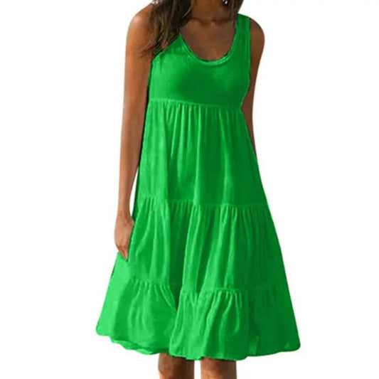 Women's Sleeveless Scoop Neck Dress with Pockets - Fashinoza