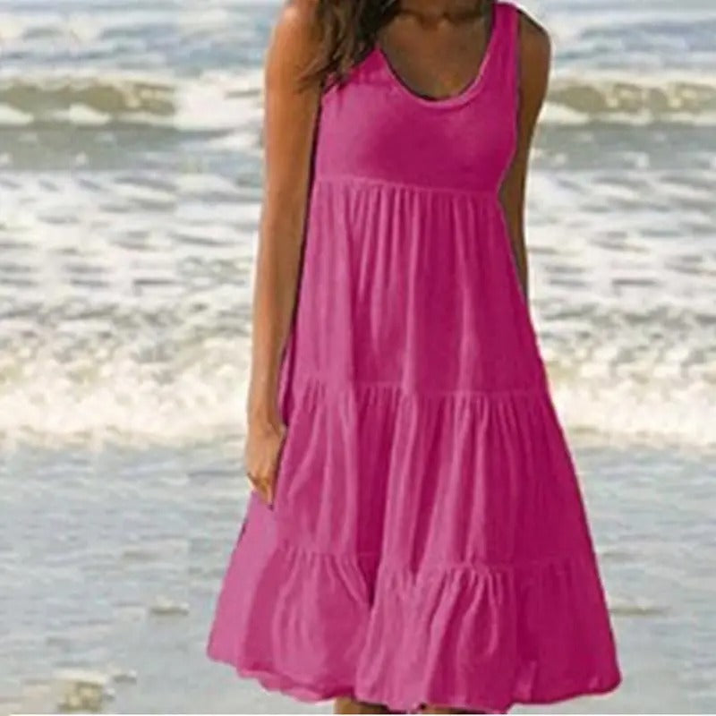 Women's Sleeveless Scoop Neck Dress with Pockets
