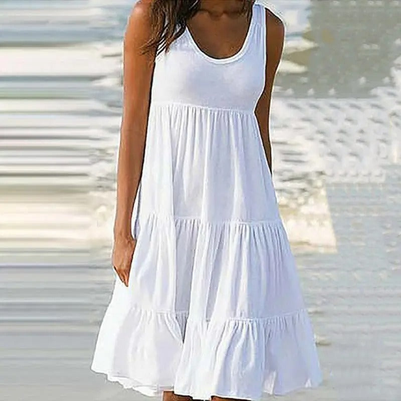 Women's Sleeveless Scoop Neck Dress with Pockets