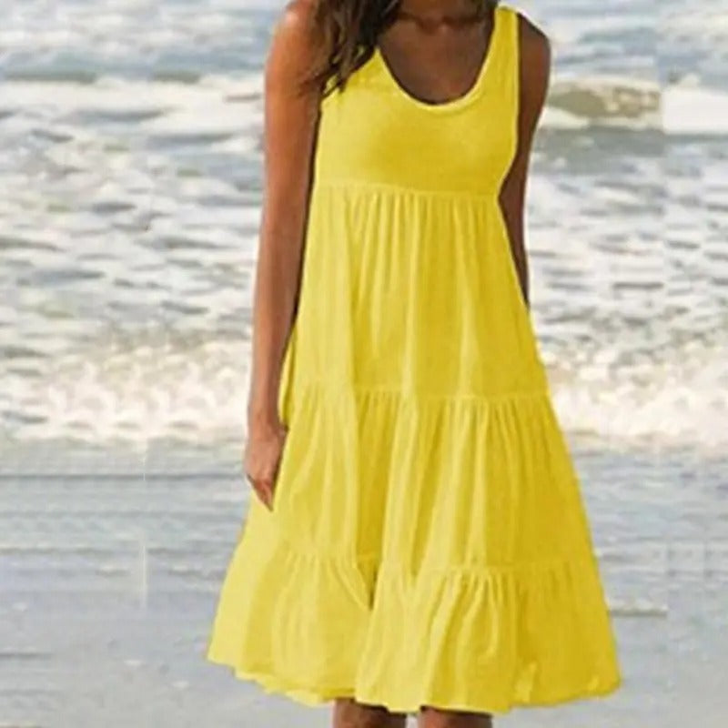 Women's Sleeveless Scoop Neck Dress with Pockets