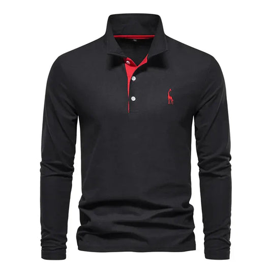 Men's Long-Sleeved Polo Shirt - Fashinoza