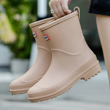 Women's Waterproof Mid-Calf Rain Boots Non-Slip Sole Black
