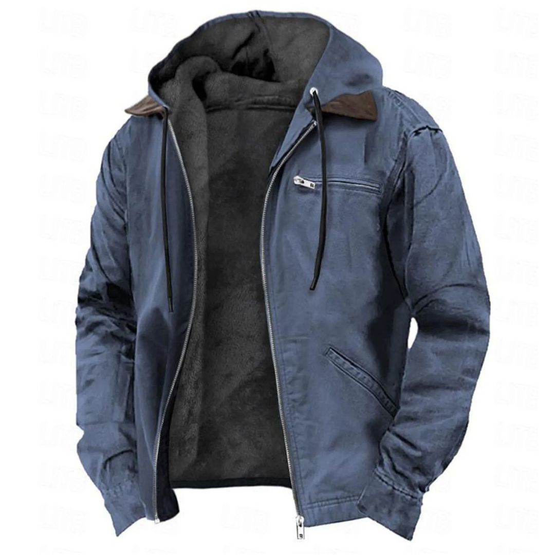 Men's Hooded Winter Jacket Zip Front Chest Pocket