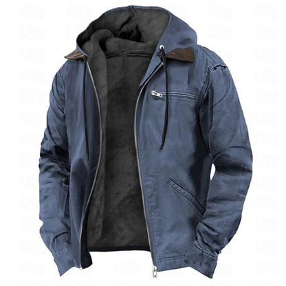 Men's Hooded Winter Jacket Zip Front Chest Pocket