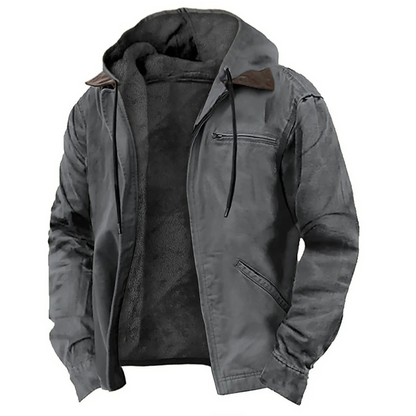 Men's Hooded Winter Jacket Zip Front Chest Pocket