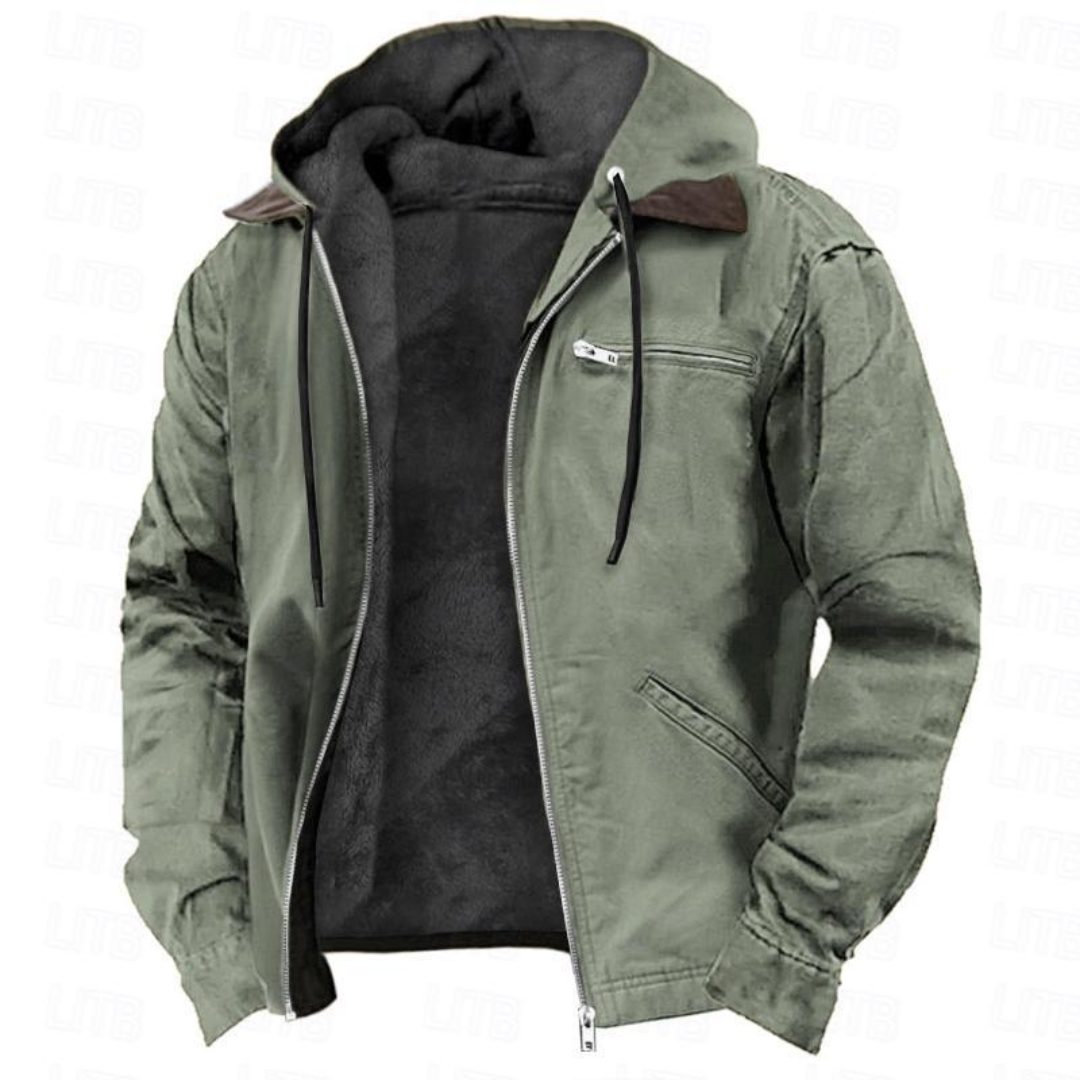 Men's Hooded Winter Jacket Zip Front Chest Pocket