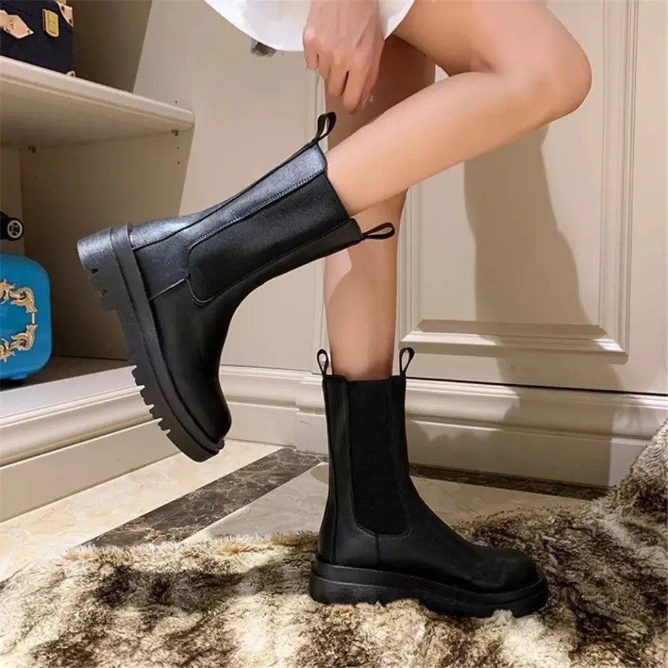 Women's Mid-Calf Boots Elastic Sides