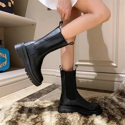 Women's Mid-Calf Boots Elastic Sides