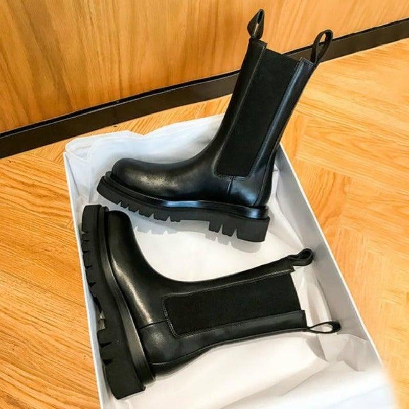 Women's Mid-Calf Boots Elastic Sides