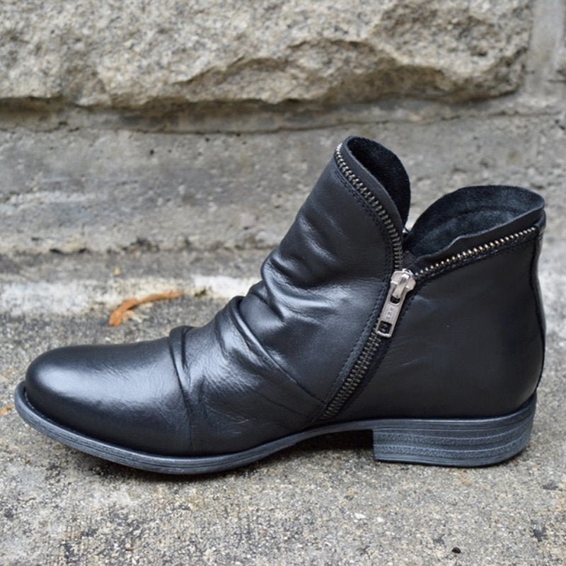 Women's Ankle Boots Low Heel Ruched Detailing Black - Fashinoza