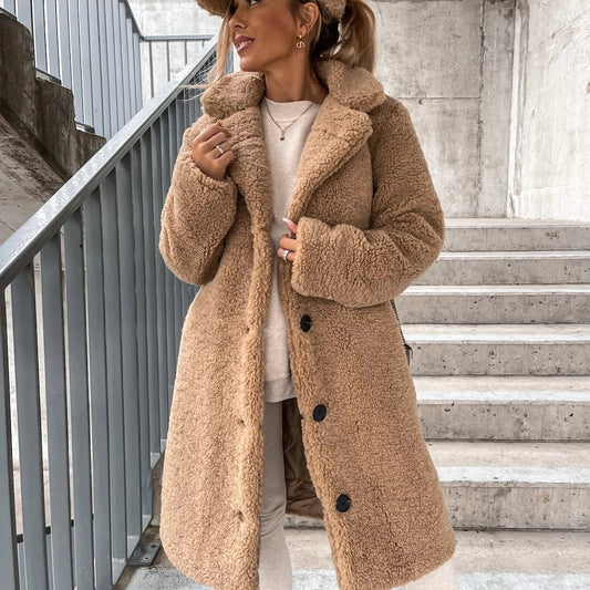 Women's Oversized Teddy Long Coat - Fashinoza